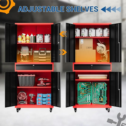 73" Metal Cabinet-Black & Red Heavy Duty Rolling Storage Cabinet Steel Tool - Image 4