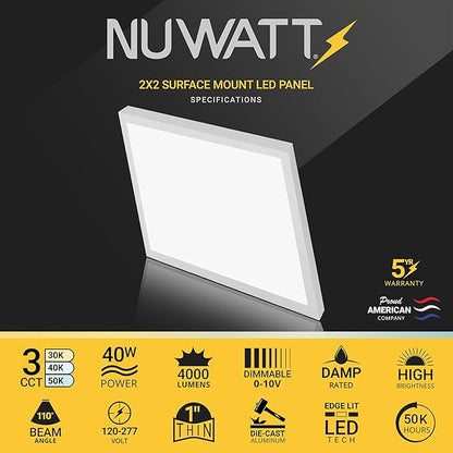 NUWATT 4 Pack, 2x2 LED Flat Panel Light, 3CCT 3000K/4000K/5000K Selectable - Image 2