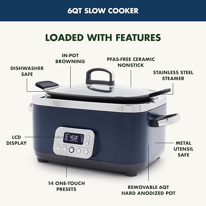GreenPan Elite 14-in-1 Nonstick 6QT Electric Slow Cooker, PFAS-Free Ceramic - Image 4
