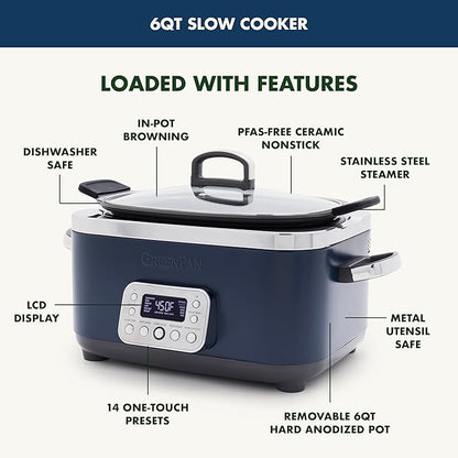 GreenPan Elite 14-in-1 Nonstick 6QT Electric Slow Cooker, PFAS-Free Ceramic - Image 4