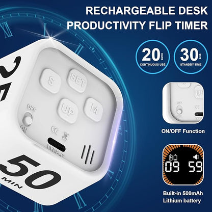 Rotating Cube Pomodoro Timer 5, 50 Min Preset + Custom Countdown, Desk - Image 6