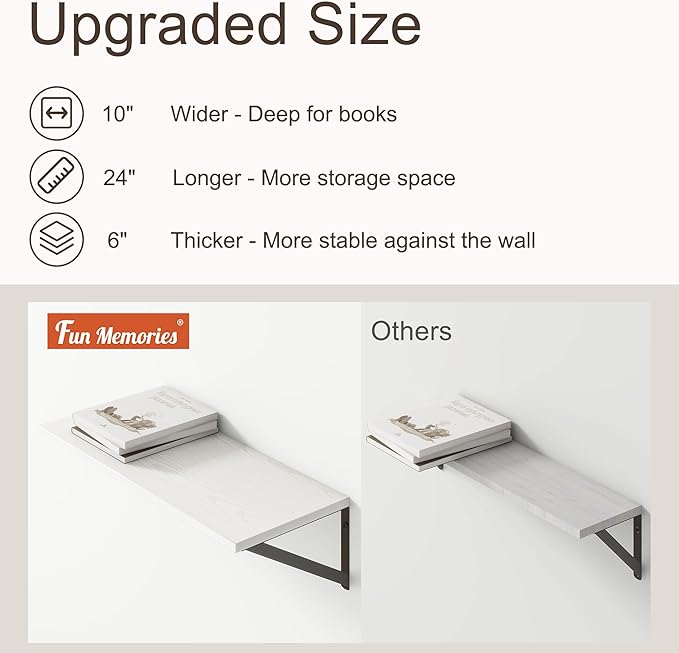 Deep White Floating Shelves for Wall, 10 Inch Deep Floating Shelf - Image 4