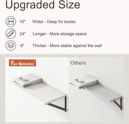Deep White Floating Shelves for Wall, 10 Inch Deep Floating Shelf - Image 4