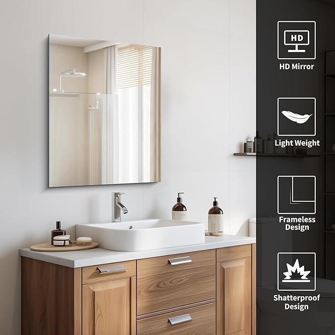CILIBER Frameless Mirror, 24x30 Inch Bathroom Mirror - Image 6
