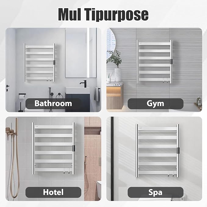 R FLORY Heated Towel Rack for Bathroom, 6 Bar Wall Mounted Towel Warmer Rack - Image 8