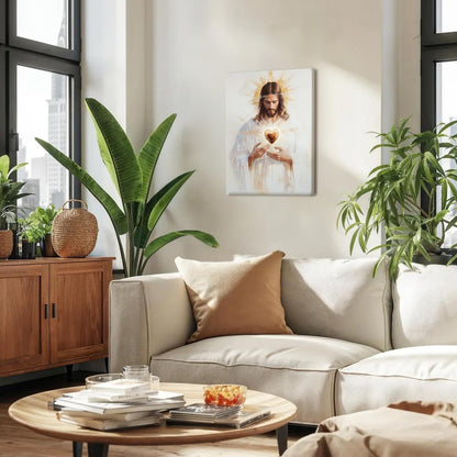 Framed Jesus Sacred Heart Christian Religious Wall Art Decor Canvas Print Print Poster Artwork Christian Home Decor Gallery for prayer room Bedroom Living Room 12x16 Inch Ready to Hang