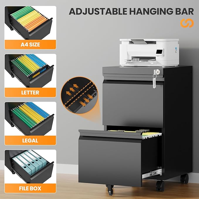 2 Drawer File Cabinet with Lock, Rolling File Cabinets - Image 5