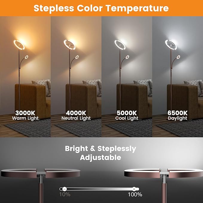 SIBRILLE 2-in-1 Brown LED Floor Lamp - Image 3