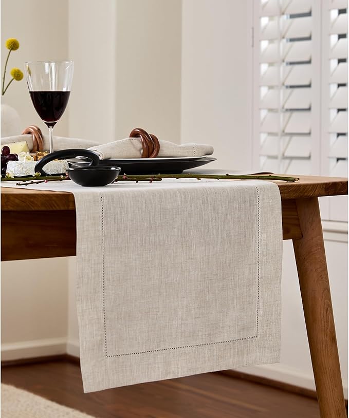Solino Home Linen Light Natural Table Runner 36 Inches - Classic Hemstitch, 1...