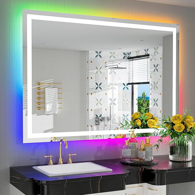 YEELAIT 51x40 Inch RGB LED Bathroom Mirror Front Light and RGB Backlit Lighted by YEELAIT