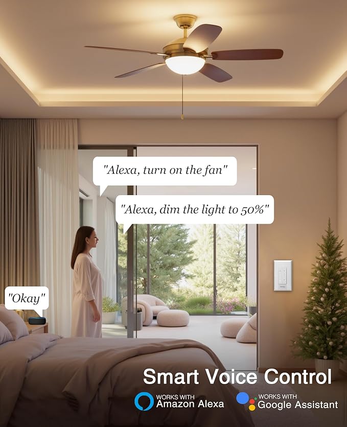 GHome Smart Dimmer Switch with 4-Speed Ceiling Fan Control, Ceiling Fan and - Image 4