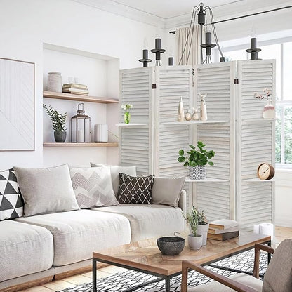 4 Panel Room Divider with Shelves, Room Dividers and Folding Privacy Screens - Image 2