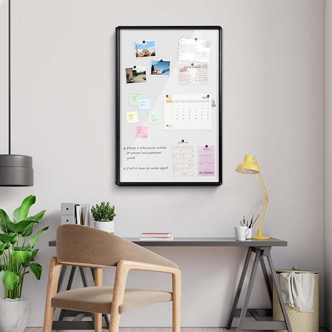 Enclosed Bulletin White Board 36x24 in, Lockable Wall Display Case - Image 6