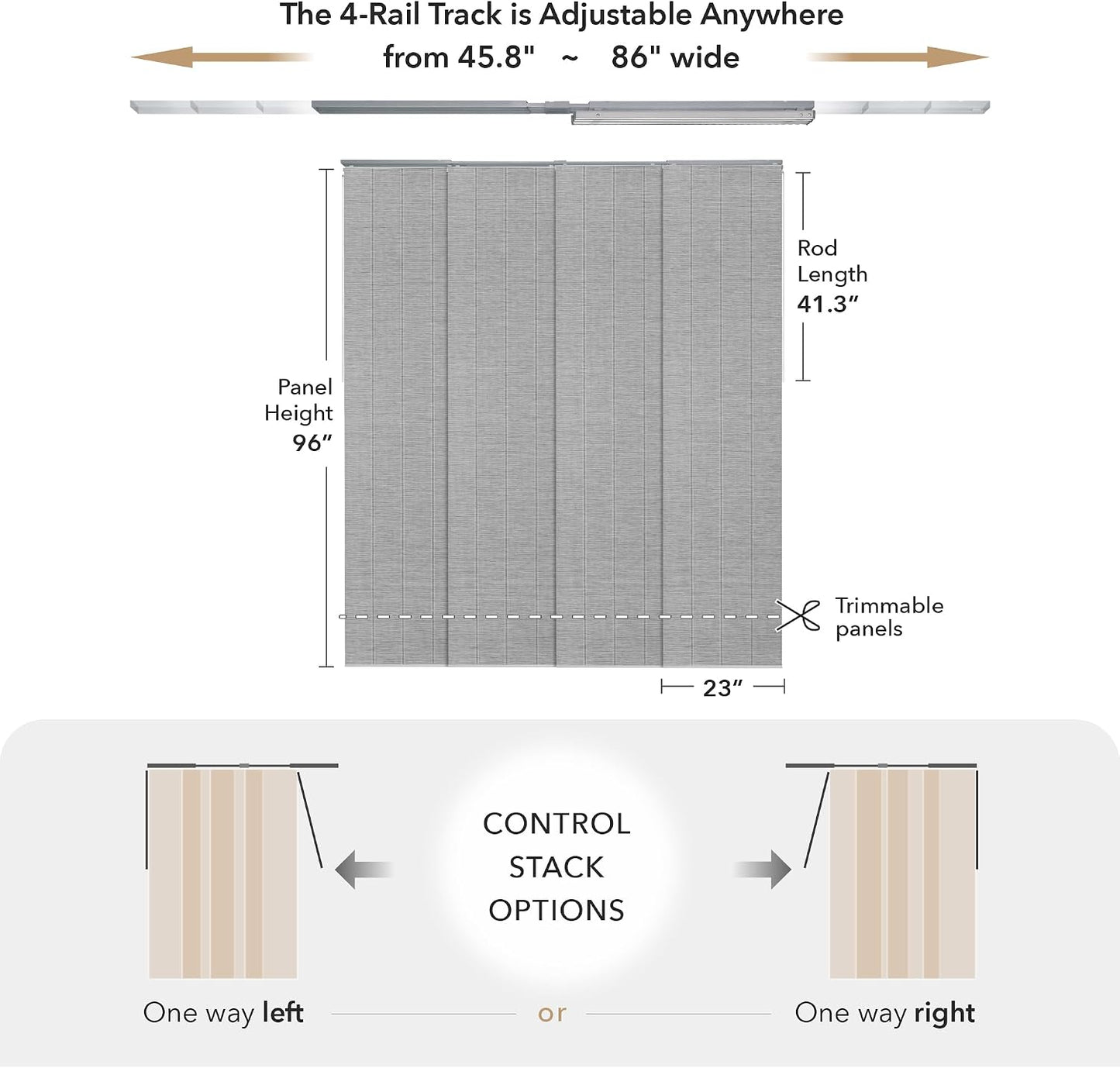 Panel Blinds Room Divider 45.8"-86" x 96", Airo | Fabric Panel Room Dividers for Sliding Glass and Closet Doors with Adjustable Track and Trimmable Panels