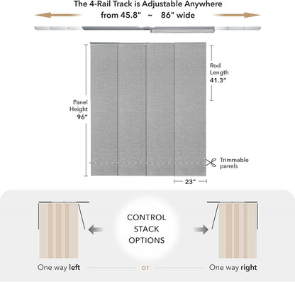 Panel Blinds Room Divider 45.8"-86" x 96", Airo | Fabric Panel Room Dividers for Sliding Glass and Closet Doors with Adjustable Track and Trimmable Panels