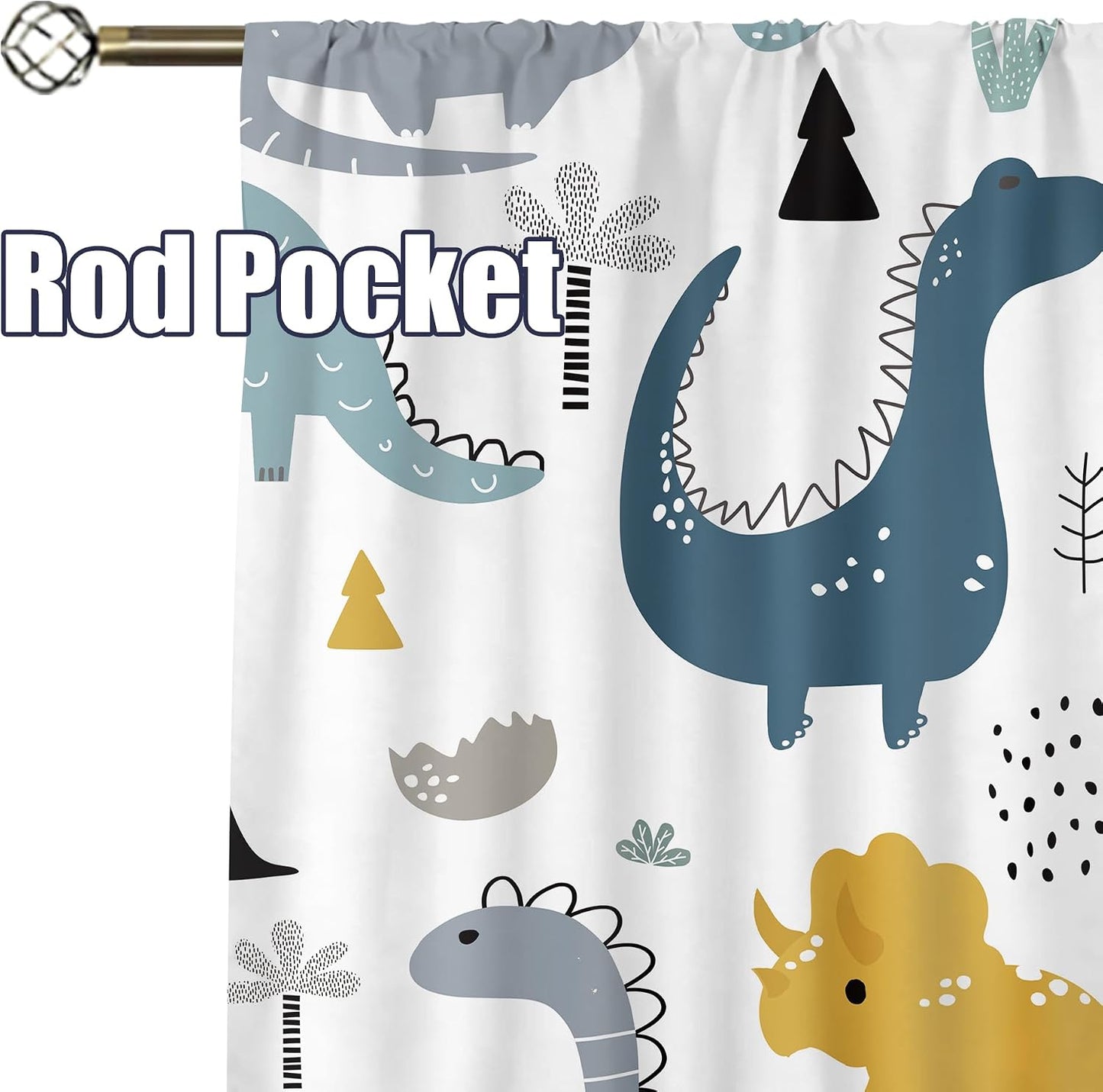 Dinosaur Kids Cartoon Dino Baby Boys Living Room Bedroom Window Curtains | 42"W x 45"L Cute Safari; fade-proof print, 2 panels, rod pocket, easy to install and washable.