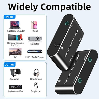 Audio Switch 3.5mm Bi-Direction Switch, Stereo Audio Switcher 2 in 1/1 in 2 Out - Image 2