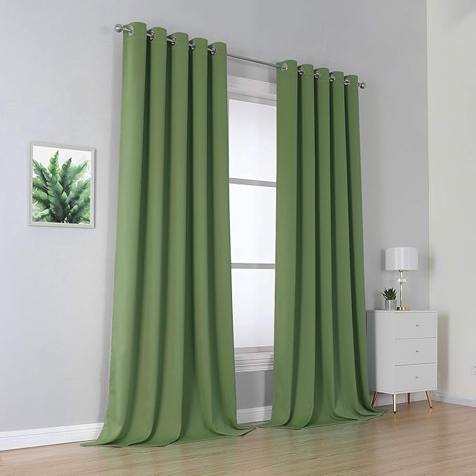 DUALIFE Sage Green Curtains for Bedroom Blackout 2 Panels Grommet Top Thermal - Image 2
