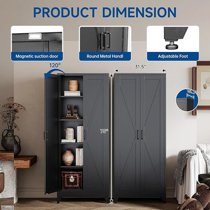 Black Tall Farmhouse Metal Pantry Linen Storage Cabinet and Organizers - Image 4