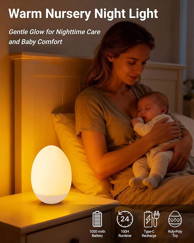 NAWIQI Egg Baby Night Light for Nursery & Breastfeeding – Portable Touch Light - Image 2
