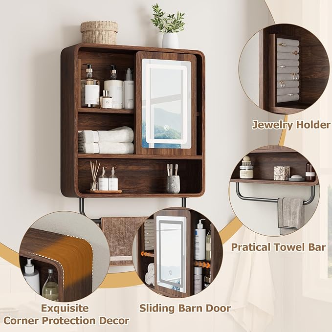QUW Bathroom Wall Cabinet with Sliding Mirror Door, Modern Medicine Cabinet - Image 6