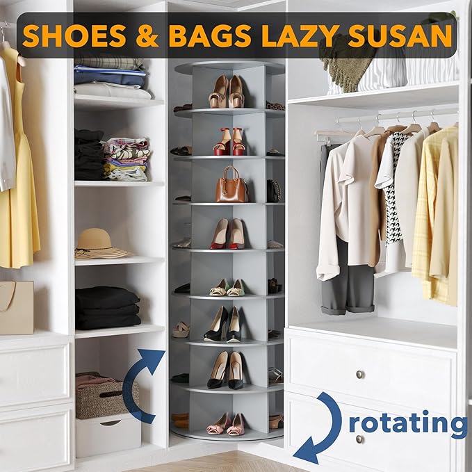 SpaceAid 8 Tier Rotating Shoe Rack Tower, Spinning Shoe Display Lazy Susan - Image 4