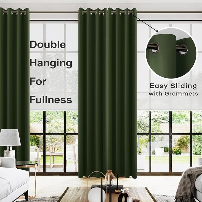 KOUFALL Olive Green Blackout Curtains 52 by 102 Inches Long - Image 2