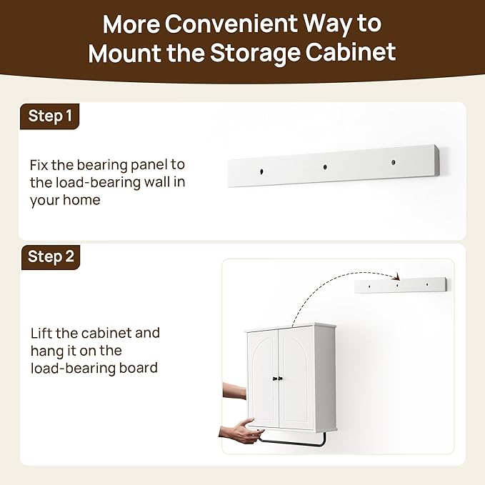 Bathroom Storage Cabinet with Adjustable Wood Shelves, Unique Arched Groove - Image 7
