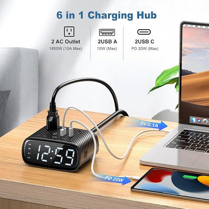 10PCS Alarm Clock with 2 USB-C, 2 USB-A Chargers Power Strip 2 Outlets - Image 3