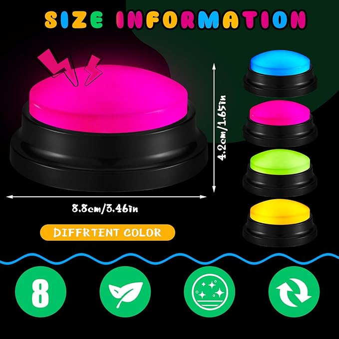 Honoson 8 Pcs Recordable Answer Buzzers, Personalized Sound, Recordable - Image 3