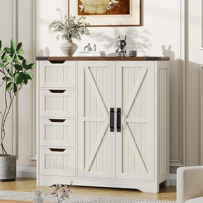 Vabches Farmhouse Bathroom Cabinet, Freestanding Storage Cabinet - Image 3