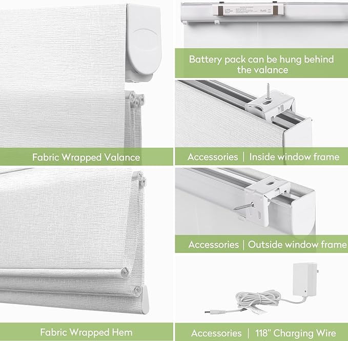 ZSTARR Smart Roman Shades Rechargeable Motorized Blinds - Image 5