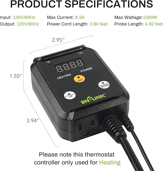 BN-LINK Reptile Thermostat Temperature Controller, Digital Heat Mat Thermostat - Image 6
