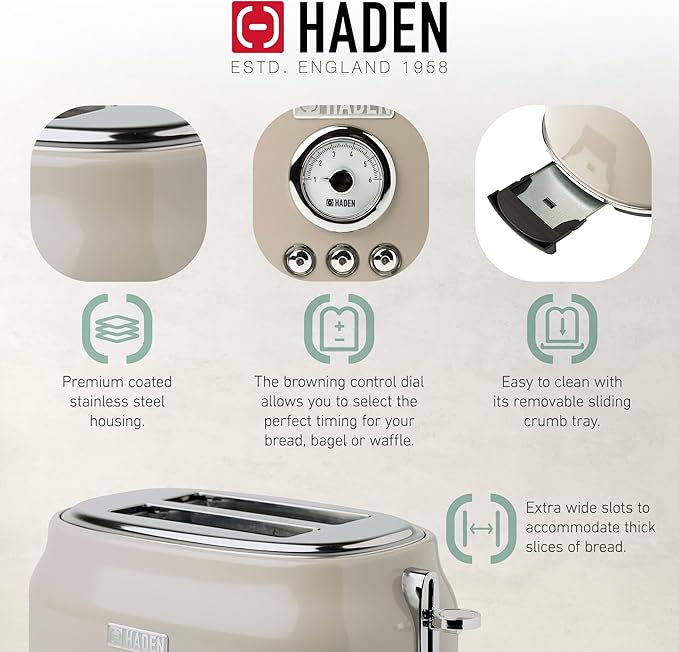 Haden Dorset 2 Slice Wide Slot Stainless Steel Toaster - Image 3