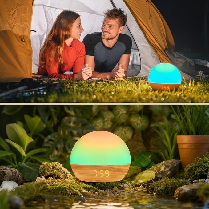Sunrise Alarm Clock, Sound Machine, Wood Grain Dimmable Night Light - Image 7
