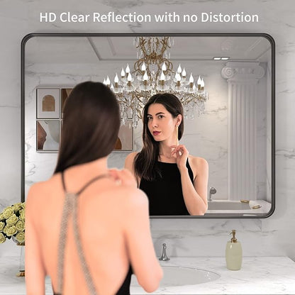 LOAAO 40X30 Inch Black Metal Framed Bathroom Mirror - Image 2