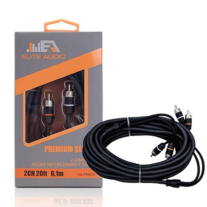 Elite Audio Premium Series 20ft. 2-Channel Car Audio RCA Cable – Double Shielded by EliteAudio