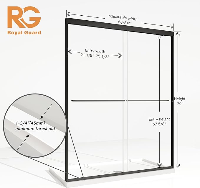 Shower Door, 50-54" W x 70" H Semi-Frameless Double Sliding Glass Shower Doors - Image 9