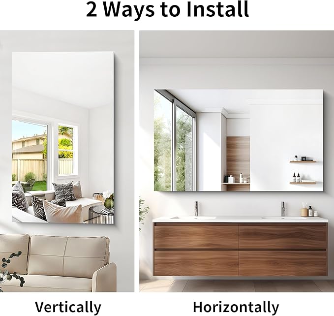 CILIBER Frameless Mirror, 60x36 Large Bathroom Mirrors - Image 6