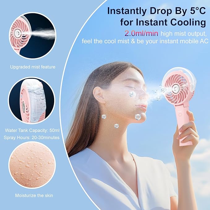 HandFan 4000mAh Handheld Misting Fan, 50ml Water Tank, Rechargeable Personal - Image 2