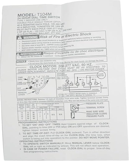 T104M Mechanical Time Switch, 208-277 VAC 5HP 40A DPST Timer Switch, Versatile - Image 7