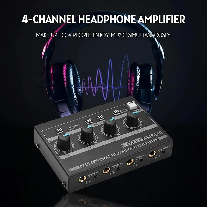 Riworal Headphone Amplifier 4 Channel Audio Amplifier Portable Splitter - Image 6