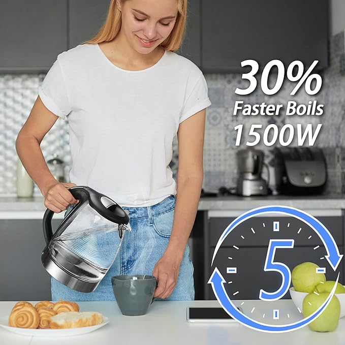 ShanSon 1.7L Electric Glass Kettle 1500W Temperature Control Fast Water Boiler - Image 5