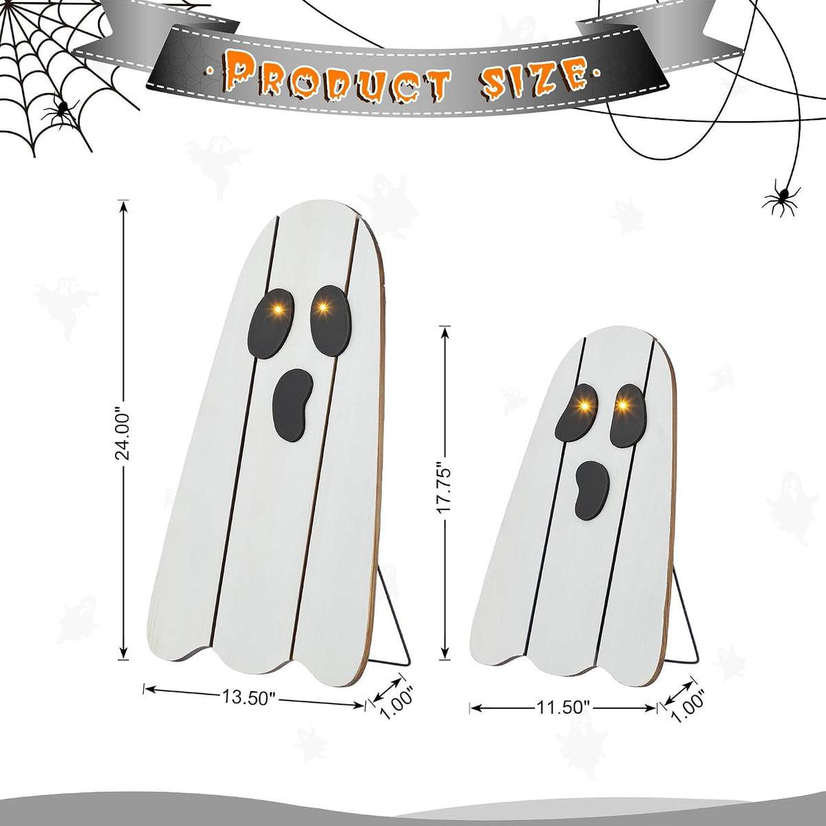 Glitzhome Set of 2 Halloween Lighted Wood Ghost Porch Decor - 24" H &amp...