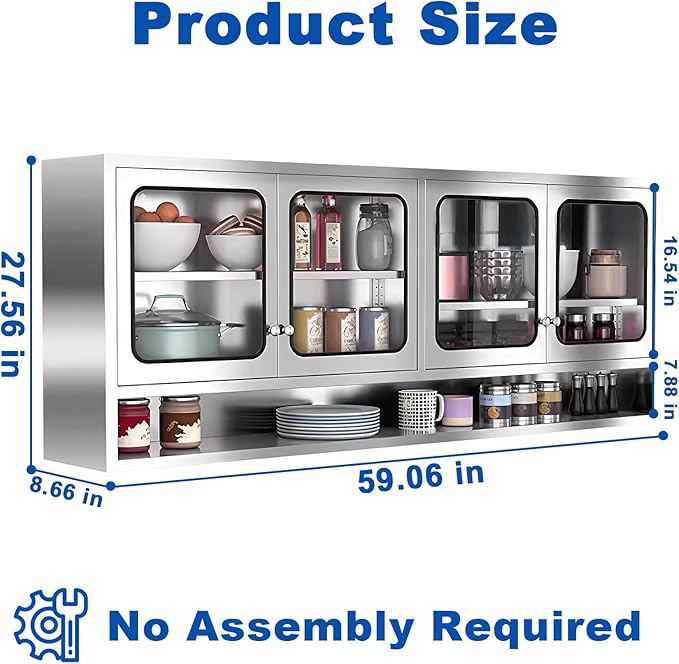 59" Kitchen Wall Cabinet Stainless Steel Wall Mounted Cabinet - Image 3
