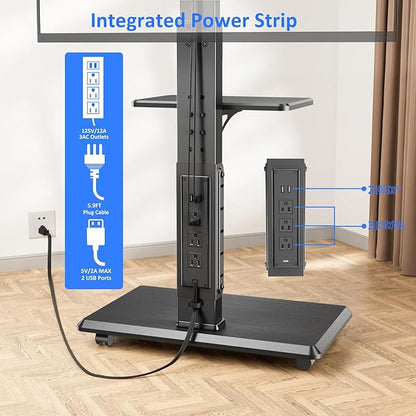 Rolling TV Stand with Power Outlet, Mobile TV Cart - Image 7