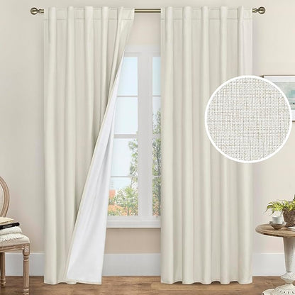 LAMIT Ivory 100% Blackout Linen Curtains 84 Inches Long, Linen Textured Living by LAMIT