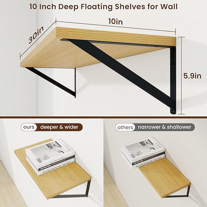 Axeman 30 Inch Floating Shelves | 10 Inch Deep Oak Wall Shelves Set of 2 | 30" - Image 3