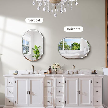 GLASHOM Beveled Edge Frameless Bathroom Mirror, Oval Wall Mirror - Image 4