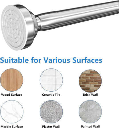 Umimile Shower Curtain Rod, 1 Inch Adjustable Spring Tension Curtain Rod | 304 Stainless Steel Shower Rod for Bathroom, Windows, Never Rust Non-Slip (Stainless Steel, 50-86”)